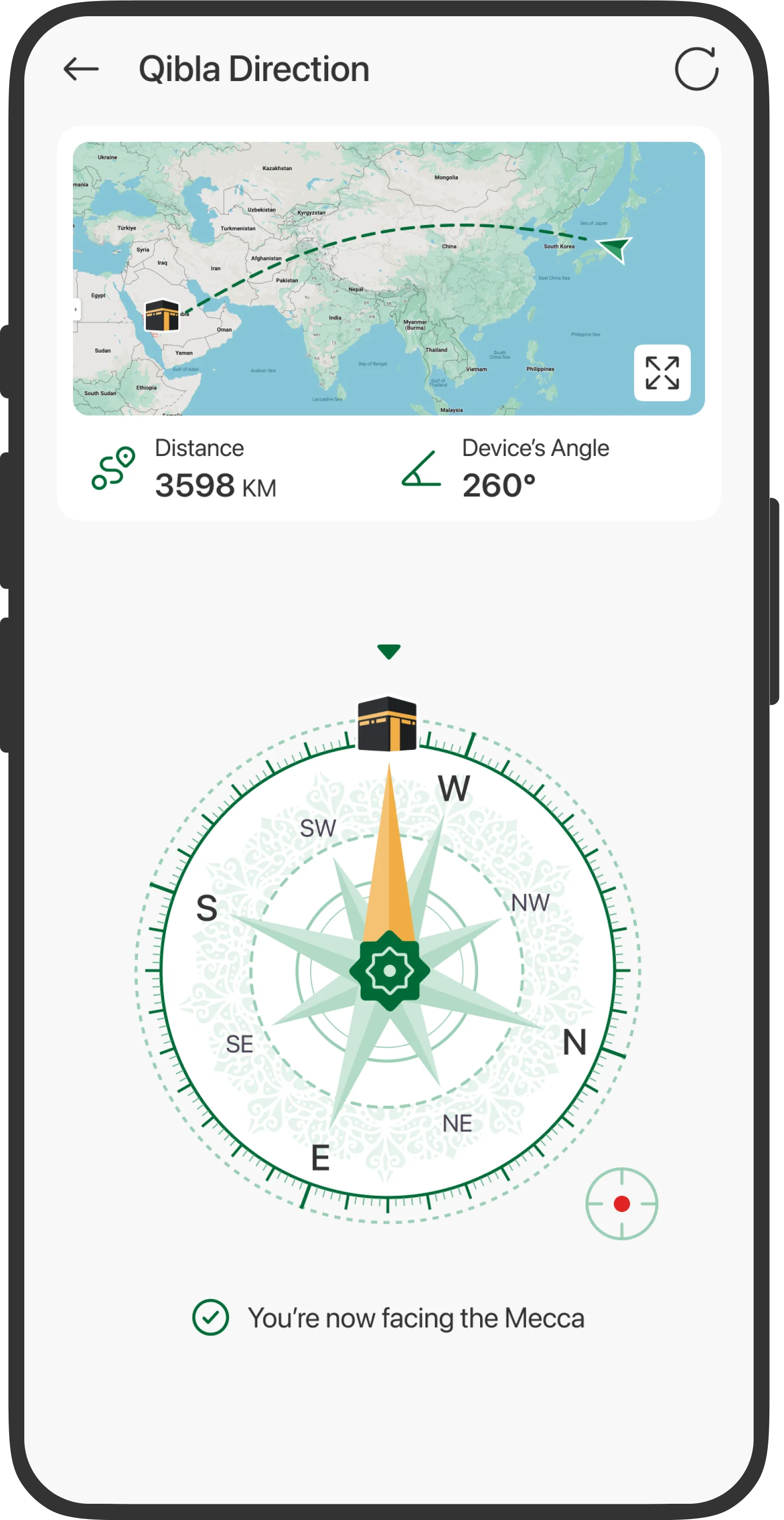 Qibla direction compass