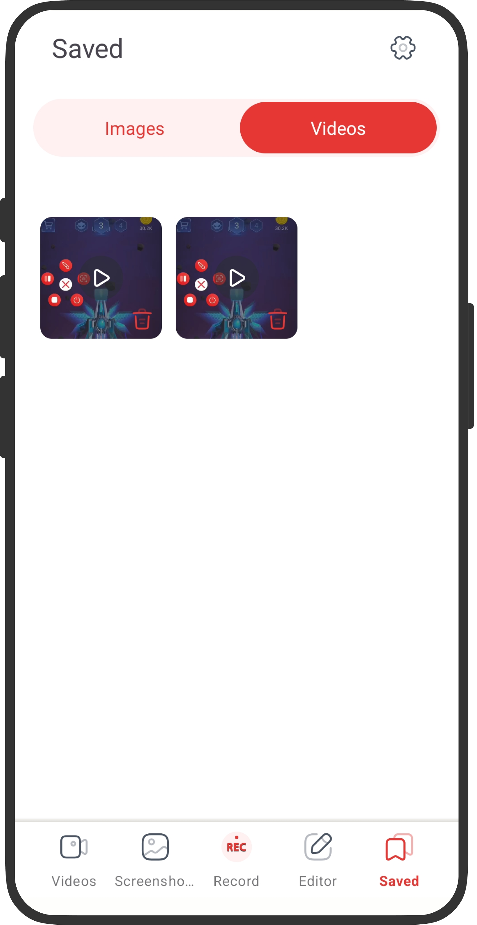 Saved recordings and screenshots