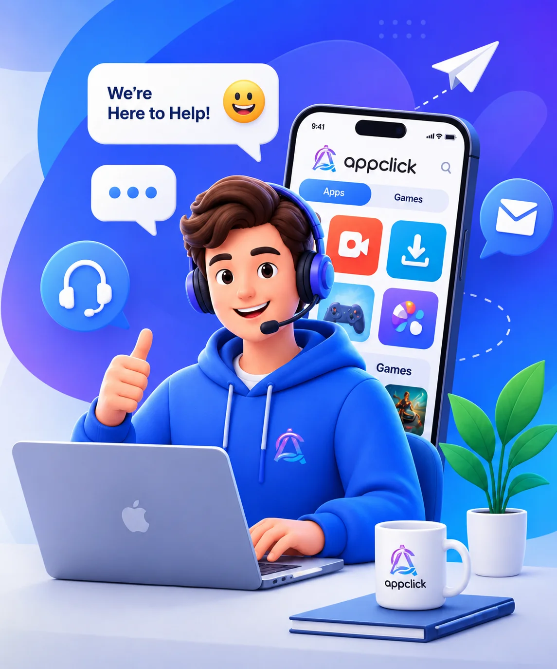 Friendly AppClick support specialist helping customers with apps and games